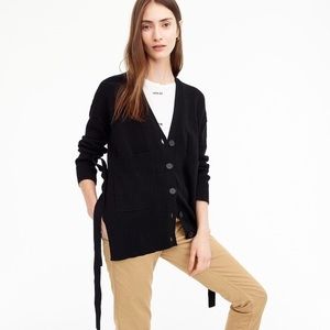 J. Crew Oversized Button Front Black Wrap Cardigan Sweater with Side Ties XL